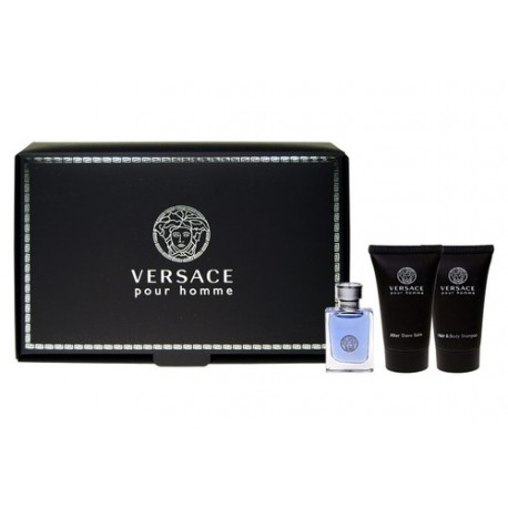 Versace Pour Homme, rinkinys tualetinis vanduo vyrams, (EDT 5ml + 25ml dušo želė + 25ml losjonas