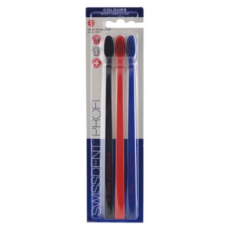 Swissdent Profi, Colours Trio, dantų šepetėlis moterims ir vyrams, 3pc, (Black, Red, Blue)