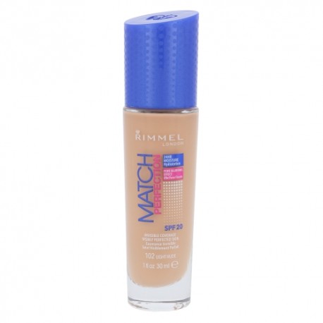 Rimmel London Match Perfection, SPF20, makiažo pagrindas moterims, 30ml, (102 Light Nude)