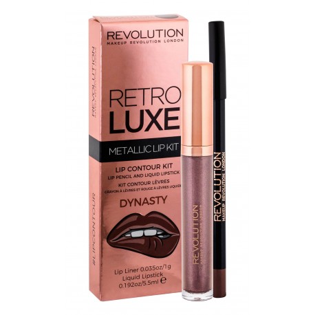 Makeup Revolution London Metallic Lip Kit, Retro Luxe, rinkinys lūpdažis moterims, (Liquid