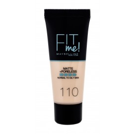 Maybelline Fit Me!, Matte + Poreless, makiažo pagrindas moterims, 30ml, (110 Porcelain)