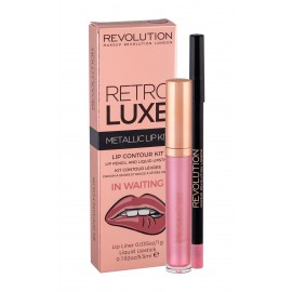 Makeup Revolution London Metallic Lip Kit, Retro Luxe, rinkinys lūpdažis moterims, (Liquid