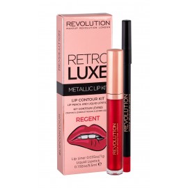 Makeup Revolution London Metallic Lip Kit, Retro Luxe, rinkinys lūpdažis moterims, (Liquid