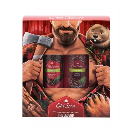 Old Spice Timber, rinkinys antiperspirantas vyrams, (150 ml dezodorantas + 250 ml dušo želė)