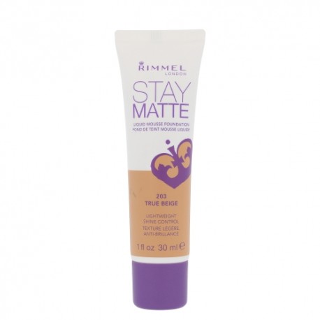 Rimmel London Stay Matte, Liquid Mousse Foundation, makiažo pagrindas moterims, 30ml, (203 True