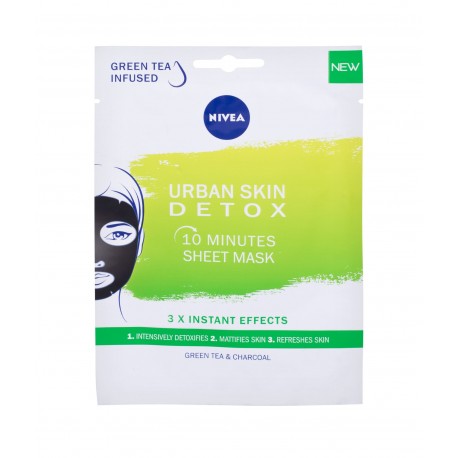 Nivea Urban Skin Detox, 10 Minutes Sheet Mask, veido kaukė moterims, 1pc