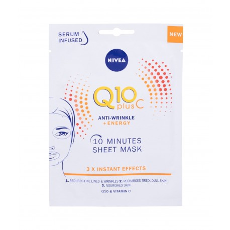 Nivea Q10 Plus C, 10 Minutes Sheet Mask, veido kaukė moterims, 1pc