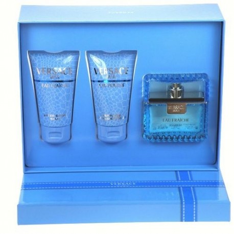 Versace Man Eau Fraiche, rinkinys tualetinis vanduo vyrams, (EDT 50ml + 50ml dušo želė + 50ml