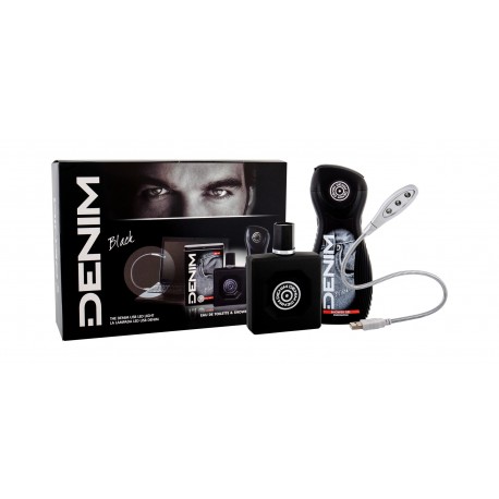 Denim Black, rinkinys tualetinis vanduo vyrams, (EDT 100 ml + dušo želė 250 ml + USB Led Light)